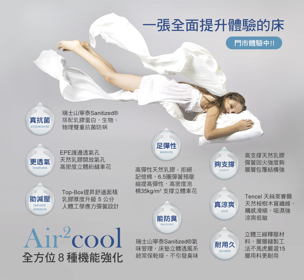 Bennis Air2Cool系列全方位 8 種強化床墊，一張全面提升體驗的床，門市開放體驗中!!